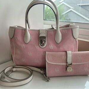 Dooney & Bourke Vintage Y2K Pink and White Satchel with Matching Wallet